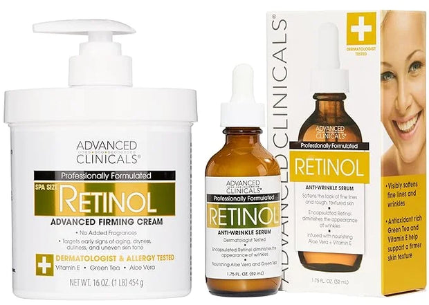 Advanced Clinicals Retinol Body Lotion + Retinol Serum 2PC Skincare Set For Women & Men Helps Diminish Appearance Of Crepe...