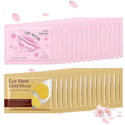 30 Pairs Lip & Eye Masks Set - 24K Gold Crystal Collagen Eye Pads, Moisturizing Lip Pads, Anti Wrinkle Patches for lip, Ey...