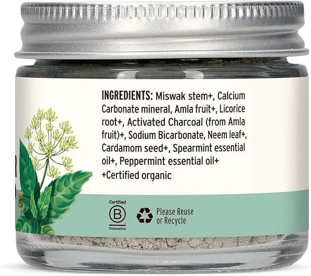 Banyan Botanicals Mint Cardamom Tooth Powder – Ayurvedic Fluoride-Free Toothpaste Alternative with Miswak & Activated Char...