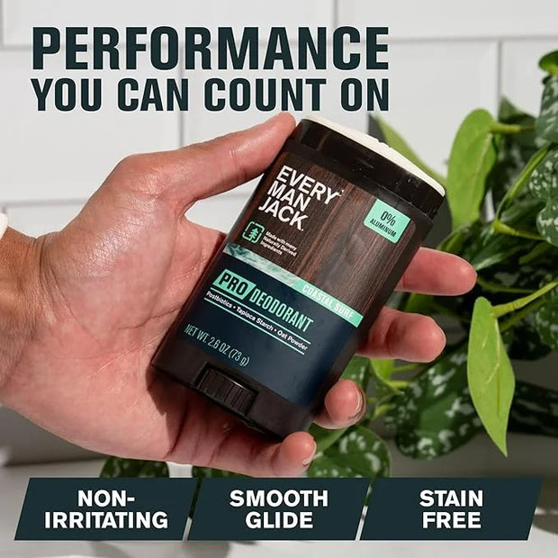 Every Man Jack Men's Pro Deodorant - 48-Hour Odor Defense Blend - Aluminum Free - Contains Postbiotics, Tapioca Stach & Oa...