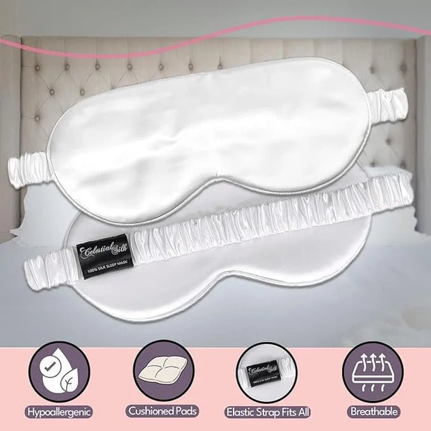 CELESTIAL SILK 100% Silk Sleep Mask for Women with Silk Covered Elastic Strap, Eye Mask for Sleeping (One Size, White) - P...
