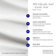 Advanced Clinicals 10% Glycolic Acid + Lactic Acid Lotion Exfoliant Moisturizing Cream With Hyaluronic Acid Moisturizer | ...
