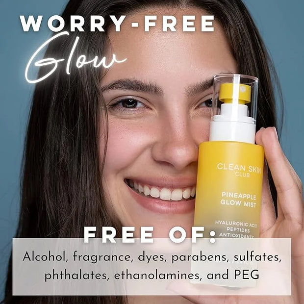 CLEAN SKIN CLUB Pineapple Glow Mist | Hyaluronic Acid + Peptides | Papaya + Coconut Extracts | Hydrating & Fortifying Face...
