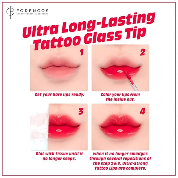 FORENCOS Tattoo Glass Lip Gloss Tint, Korean Glossy Tint/Stain, High Pigmentation, Glasting Shine, Long Lasting, Moisturiz...