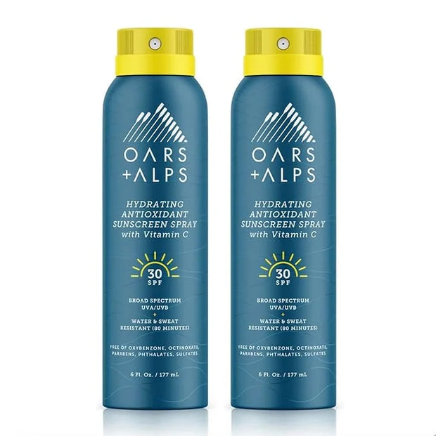 Oars + Alps Hydrating SPF 30 Sunscreen Spray, Infused with Vitamin C and Antioxidants, Water and Sweat Resistant, 6 Oz, 2 ...