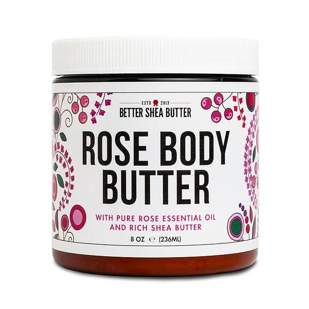 Rose Body Butter for Dry Skin with Whipped Shea Butter and Pure Essential Oil | Ultra Hydrating Rose Lotion for Women | Al...