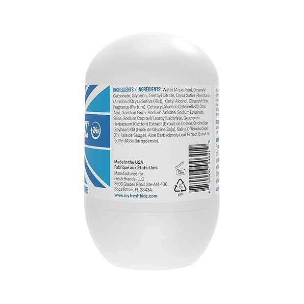 Fresh Kidz Roll On Deodorant for Kids and Teens - Baking Soda and Aluminum-free 24 Hour Protection for Sensitive Skin - Bo...