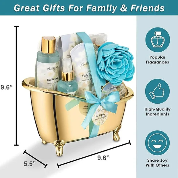 Spa Gift Baskets For Women - Luxury Bath Set With Jasmine & Lavender - Spa Kit Includes Body Wash, Bubble Bath, Lotion, Ba...