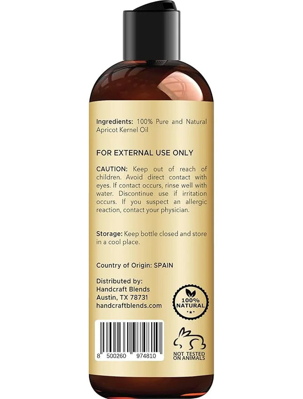 Handcraft Blends Apricot Kernel Oil - Cold-Pressed 8 Fl Oz - 100% Pure and Natural - Premium Grade Carrier Oil for Skin an...