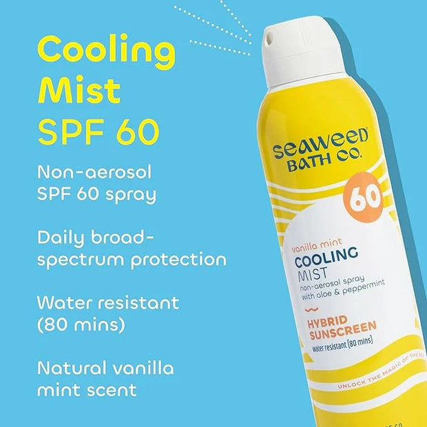 Seaweed Bath Co. Cooling Mist SPF 60 Sport Broad Spectrum Hybrid Sunscreen Spray, 6 Ounce (Pack of 2), Sustainably Harvest...