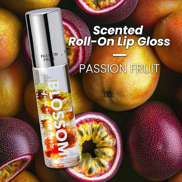 Blossom Roll on Lip Gloss, Scented Clear High Shine Moisturizing Lip Oil, Non Sticky, Infused with Real Flowers, Made in U...