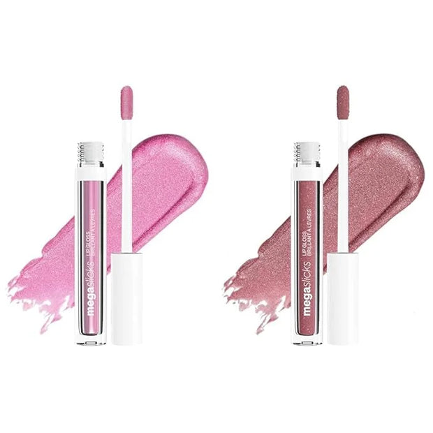 wet n wild Mega Slicks Lip Gloss Long Lasting Hyaluronic Acid High Shine Sinless and Red Past Curfew 2 Pack - Product Image