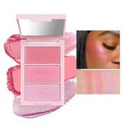 3D Blush Palette, Multi-Use Makeup Powder Pink Blush Palette Glow Makeup Cream Blush For Cheeks, Lightweight, Smooth, Blen...