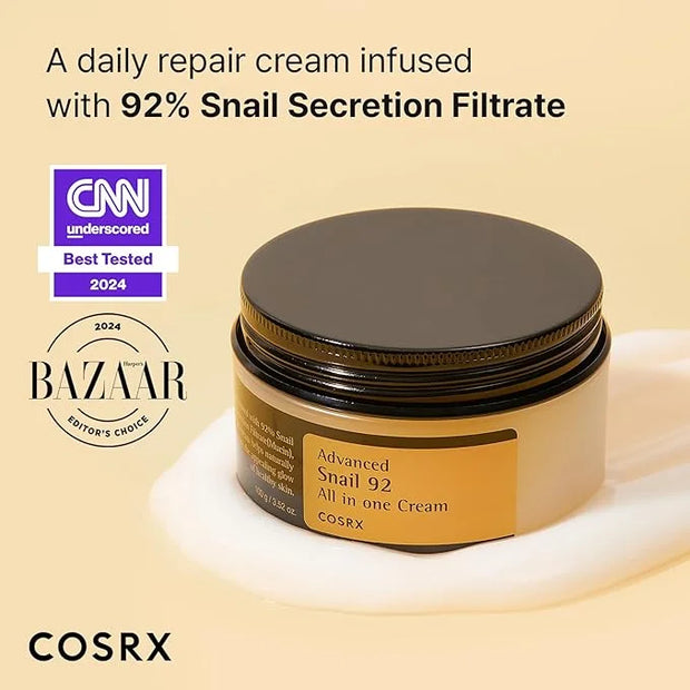 COSRX Snail Mucin 92% Face Moisturizer, 3.52 Oz, Lightweight Moisturing Cream for Soft, Glowy Skin, Korean Skin Care, Kore...