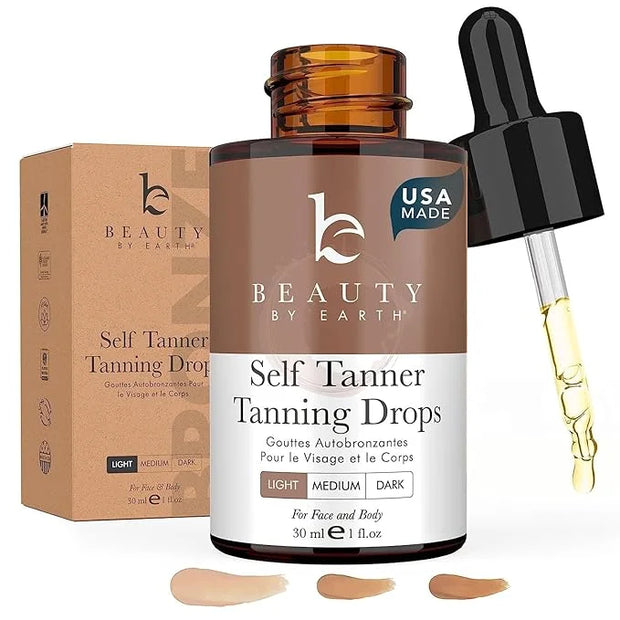 Self Tanning Drops for Face - USA Made with Organic & Natural Ingredients, Bronzing Face Tanning Drops with Aloe Vera, Non...