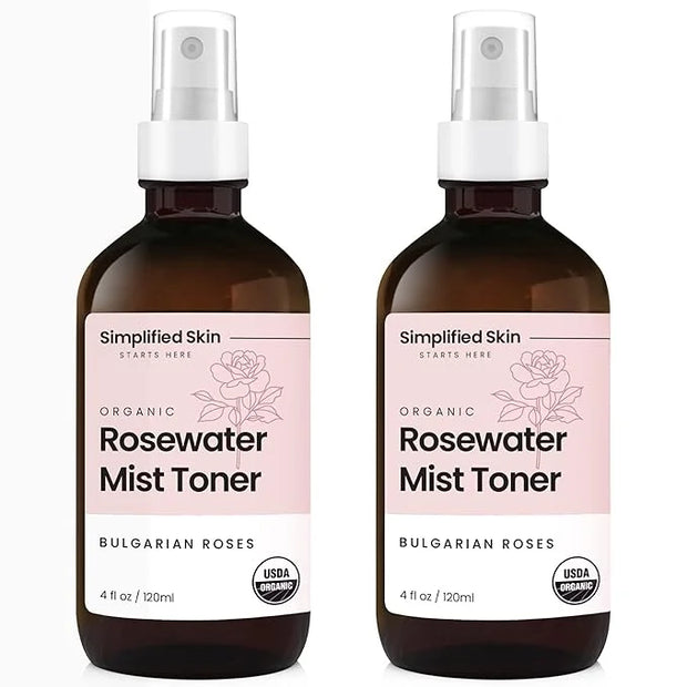 Rose Water Spray for Face & Hair (2-Pack) - Organic USDA Certified Rosewater Facial Toner - Alcohol-Free Makeup Setting Hy...