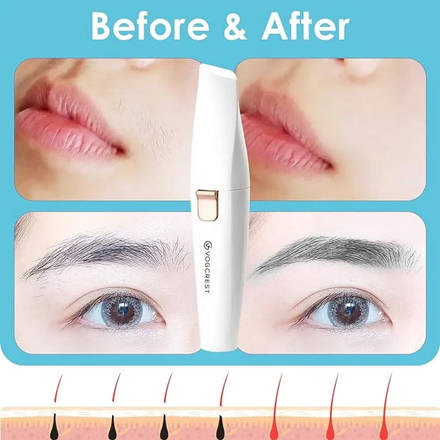 Rechargeable Eyebrow and Facial Hair Remover for Women - 2 in 1 Razor with Built-in LED Light for Painless Hair Removal - ...