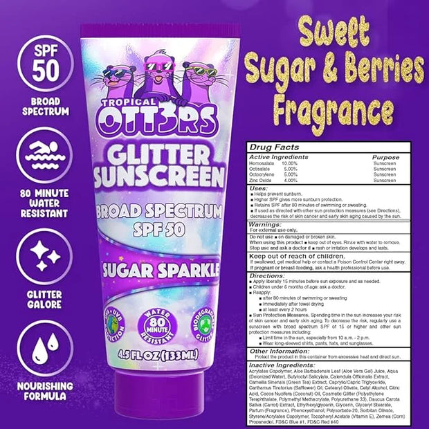 Glitter Sunscreen SPF 50 Lotion 4.5oz - Sparkle Sunscreen - Shimmer Sunscreen - Colored Sunscreen for Kids & Women - UVA/U...