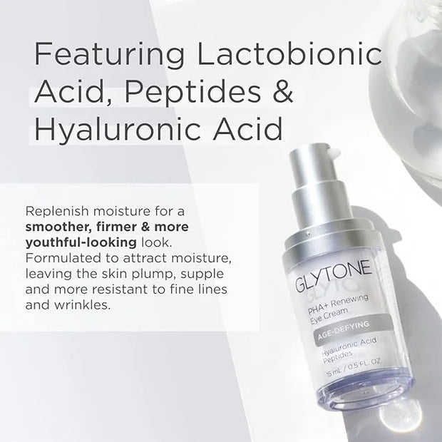 Glytone Age-Defying PHA+ Renewing Eye Cream for Wrinkles| Anti aging Under Eye Cream with Hyaluronic Acid Peptides| Target...