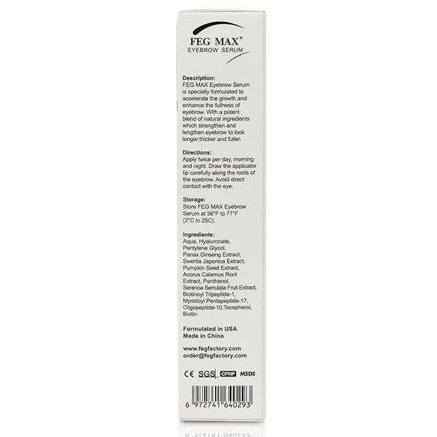 FEG Max Eyebrow Enhancer Growth Treatment Serum | Enhancing to Help Lengthen and Thicken Eyebrows | Non-irritating Brow Se...