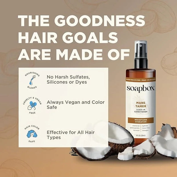Soapbox Mane Tamer, Leave-In Conditioner Spray to Tame Frizz, Smooth Fly Aways, Hydrate, Add Shine & Detangle Dry, Damaged...