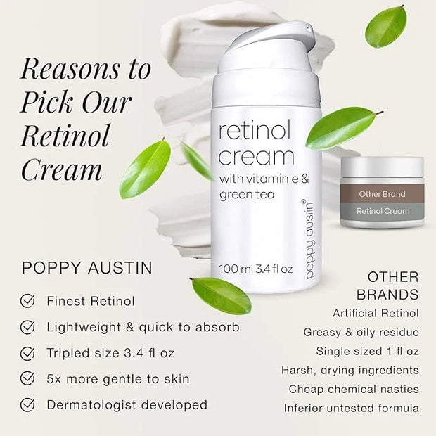 poppy austin Retinol Cream for Face 3.4OZ, High-Strength Retinol Night Cream - Cruelty Free Wrinkle Cream - Anti Aging Eye...