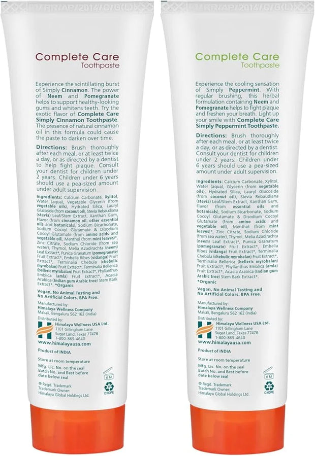 Himalaya Botanique Complete Care Toothpaste, Peppermint and Cinnamon - Fluoride Free Toothpaste for Clean Teeth & Fresh Br...