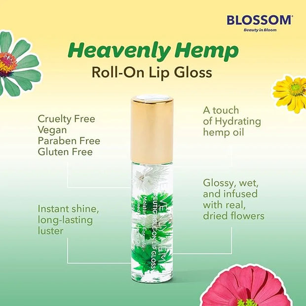 Blossom Roll on Lip Gloss, Scented Clear High Shine Moisturizing Lip Oil, Non Sticky, Infused with Real Flowers, Made in U...