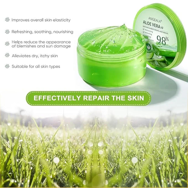 Organic Aloe Vera Gel for Face Made within 12 Hours of Harvest, 98% Pure Aloe Vera Gel for Skin, Scalp, & Hair, Soothing A...