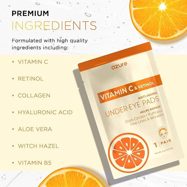 Azure Cosmetics Vitamin C Under Eye Pads - Anti Aging, Lifting & Moisturizing Eye Mask Patches - Reduces Fine Lines, Wrink...