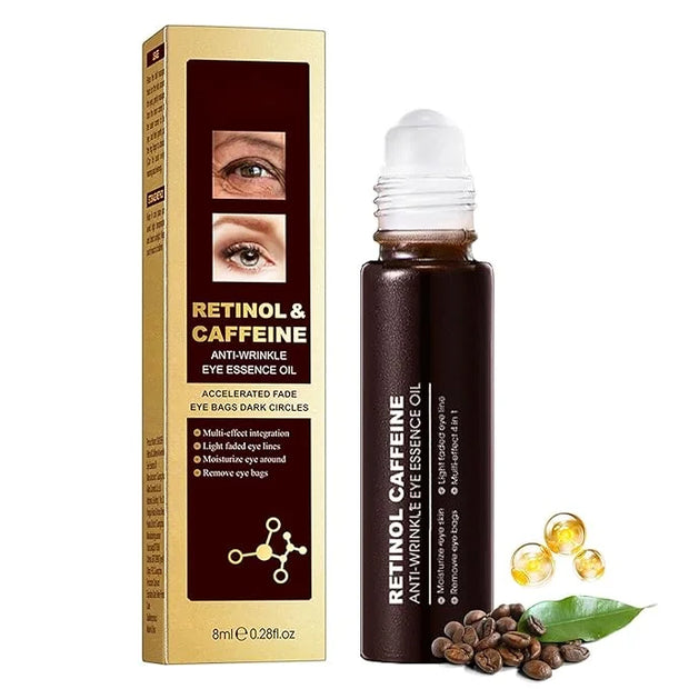 Retinol Caffeine Under Eye Roller Serum, Eye Serum for Dark Circles and Puffiness with 360° Roller Massage Ball, Reduce Wr...