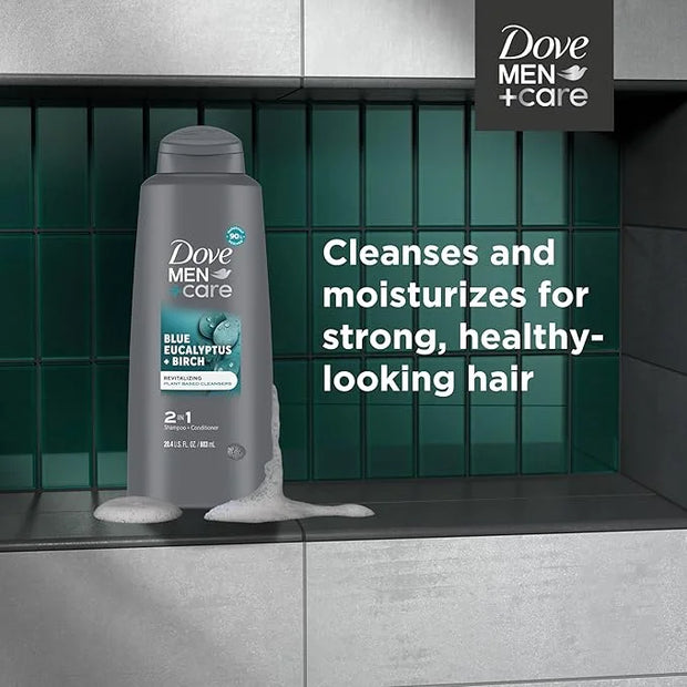 DOVE MEN + CARE 2 in 1 Shampoo Conditioner Eucalyptus + Birch 3 Count For Healthy-Looking Hair Naturally Derived Plant Bas...