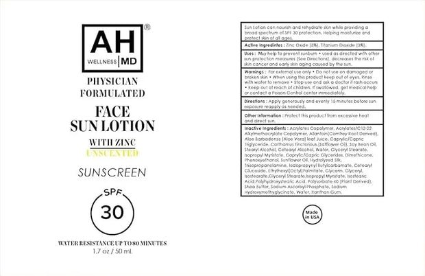 AHWellnessMD Facial Sunscreen SPF 30 Anti Aging Face Moisturizer For Women, Broad Spectrum Physical Sunscreen with Zinc Ox...