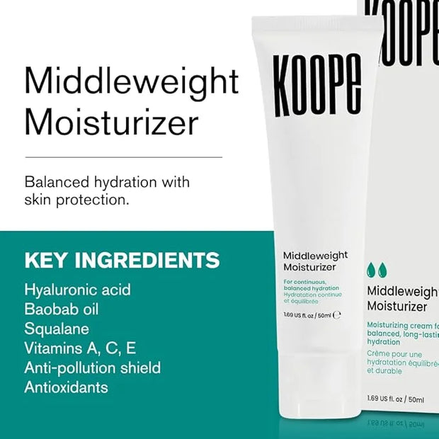 Koope Middleweight Face Cream, Moisturizer For All Skin Types, Balanced Hydration with Hyaluronic Acid, Baobab Oil, Anti-P...