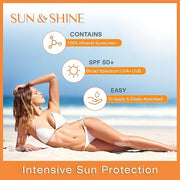 SUN & SHINE MINERAL SUNSCREEN MOUSSE: 100% mineral zinc oxide SPF50 Broad Spectrum UVA UVB, Face Body Protection, Sunburn ...