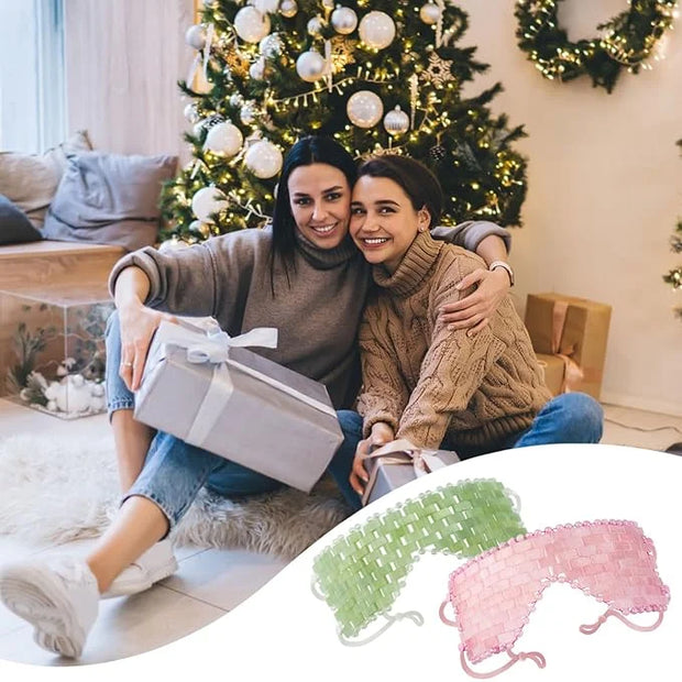 Natural Jade Eye Mask and Rose Quartz Eye Mask Set - Soothing & Relaxing Alleviate Puffiness and Migraines with Cooling an...