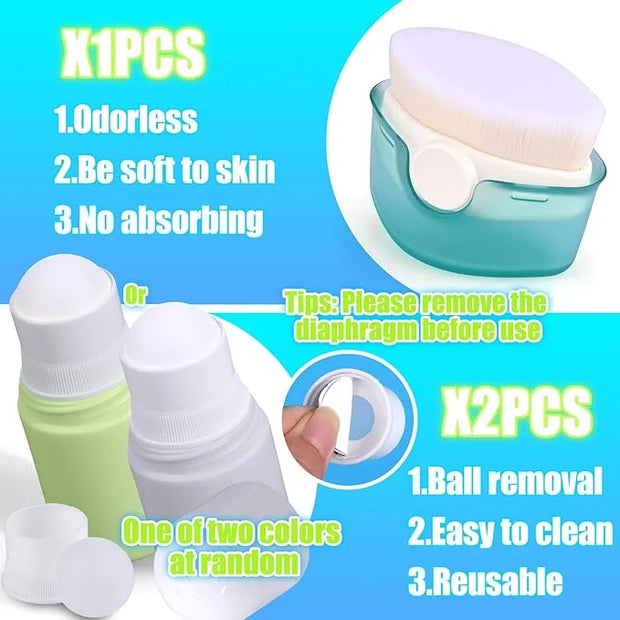 3 PCS Sunscreen Applicator for Kids, Soft Sunblock Brush + 2 PCS Empty Roller Ball Container for Sunscreen Lotion, Sunscre...