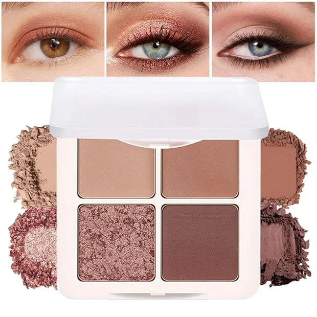 4 Colors Matte Shimmer Eyeshadow Makeup Palette,Nude Light Dark Brown Rose Gold Highly Pigmented Natural Neutral Eye Shado...