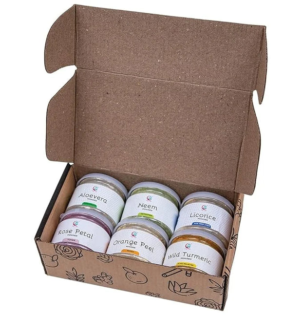 Ayurvedic Skin Care Sampler | Six Powders in One Pack | Aloe vera Powder, Rose Powder, Wild Turmeric Powder, Licorice Powd...