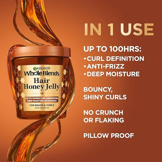 Garnier Whole Blends Hair Honey Jelly for Defining Waves and Curls, Hair Gel for Up to 100HRs Curl Definition, Frizz Contr...