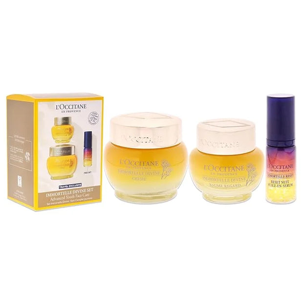 Immortelle Divine Set - Advance Youth Face Care by LOccitane for Unisex - 3 Pc 0.5oz Eye Balm, 1.7oz Cream, 0.16oz Oil-In-...