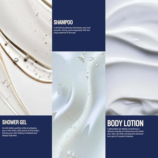 Bath and Body Gift Set for Men Body Wash Set with Fresh Ocean Scent Shower Gel, Body Lotion, Shampoo, Birthday Gifts for M...