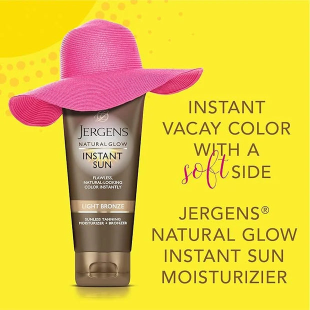 Jergens Natural Glow Instant Sun Self Tanner Moisturizer + Bronzer, Lightweight Sunless Tanner Moisturizer for a Sunkissed...