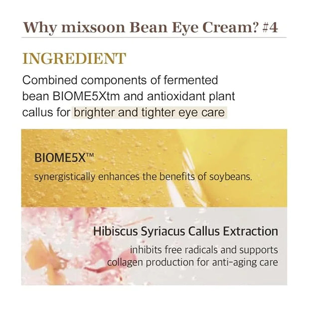 mixsoon Bean Eye cream Moisturizer With Mild Soothing Beans Korean Skin Care 0.67 fl. oz. / 20ml - Product Image