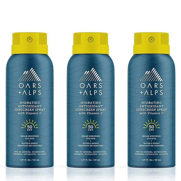 Oars + Alps Hydrating SPF 50 Sunscreen Spray, Infused with Vitamin C and Antioxidants, Water and Sweat Resistant, TSA Frie...