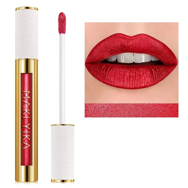 MAKI YIKA Red Lipstick for Women Metallic Lipsticks Glitter Long Lasting Lipstick No Smudge No Transfer Liquid Lip Gloss (...