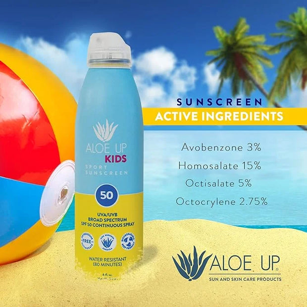 Aloe Up Kids Continuous Sport Sunscreen Spray SPF 50 - Broad Spectrum Sheer Face and Body Sunscreen Protector for Sensitiv...