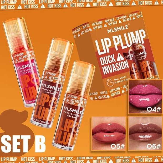 3 Colors Duck Lip Plumper Gloss, Glitter Shine Primer Lip Tint Korean Clear Plumping Lip Gloss, No Sticky Sexy Lip Gloss, ...