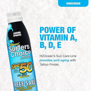 H2Ocean Surfers Choice SPF 50 Spray - Quick-Drying Sunscreen Spray for Tattoo Aftercare & UV Protection - Reef-Safe Sun Pr...