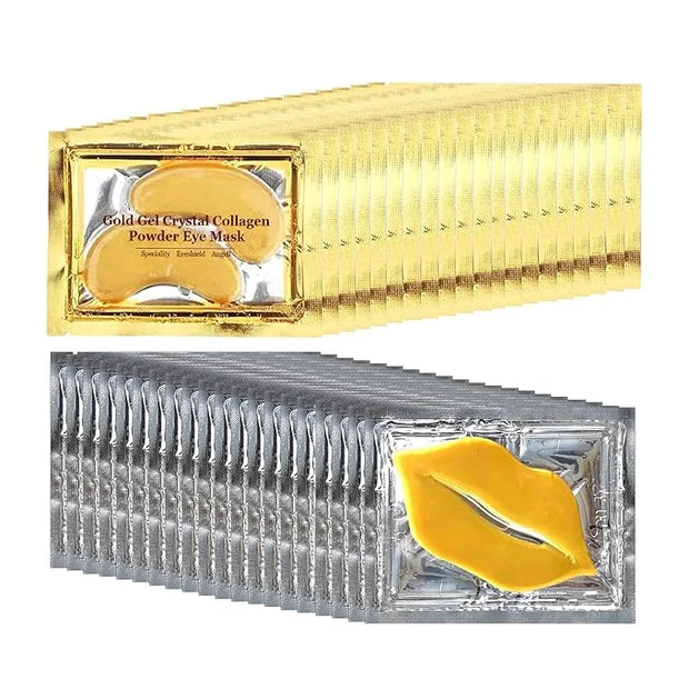 Adofect 40 Pairs Under Eye Patches and Lip Mask 24K Gold Eye Mask for Puffy Eyes Collagen Lip Masks and Crystal Eye Mask R...